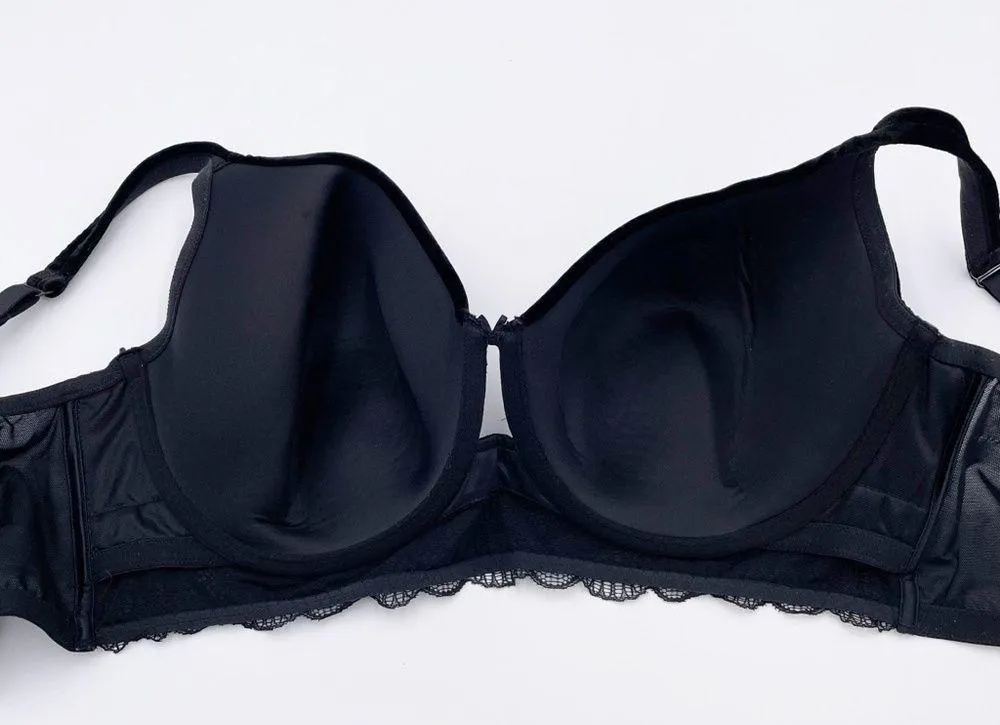 Cacique T-Shirt Bra Black Velvet Lace Trim Keyhole Front Size 44DD Lightly Lined - Image 6