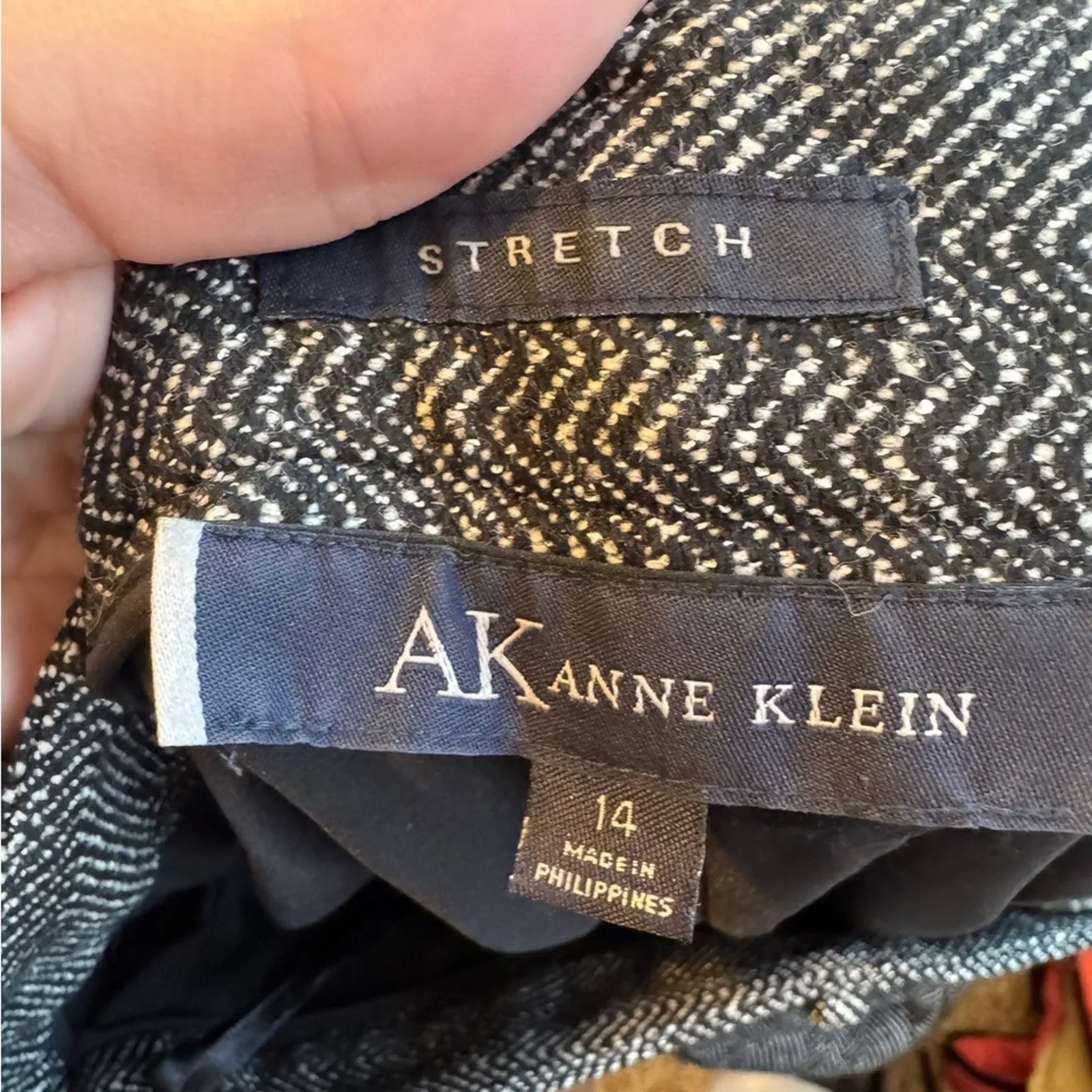 Anne Klein Grey Herringbone Wool Wide Leg Trouser Dress Pants Womens 14 Preppy - Image 10