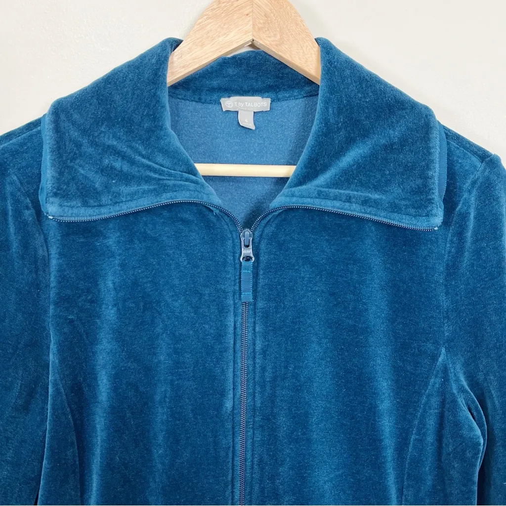 Talbots Women's Luxe Velour Blue Long Sleeve Zip-Front Jacket Size Small - Image 2