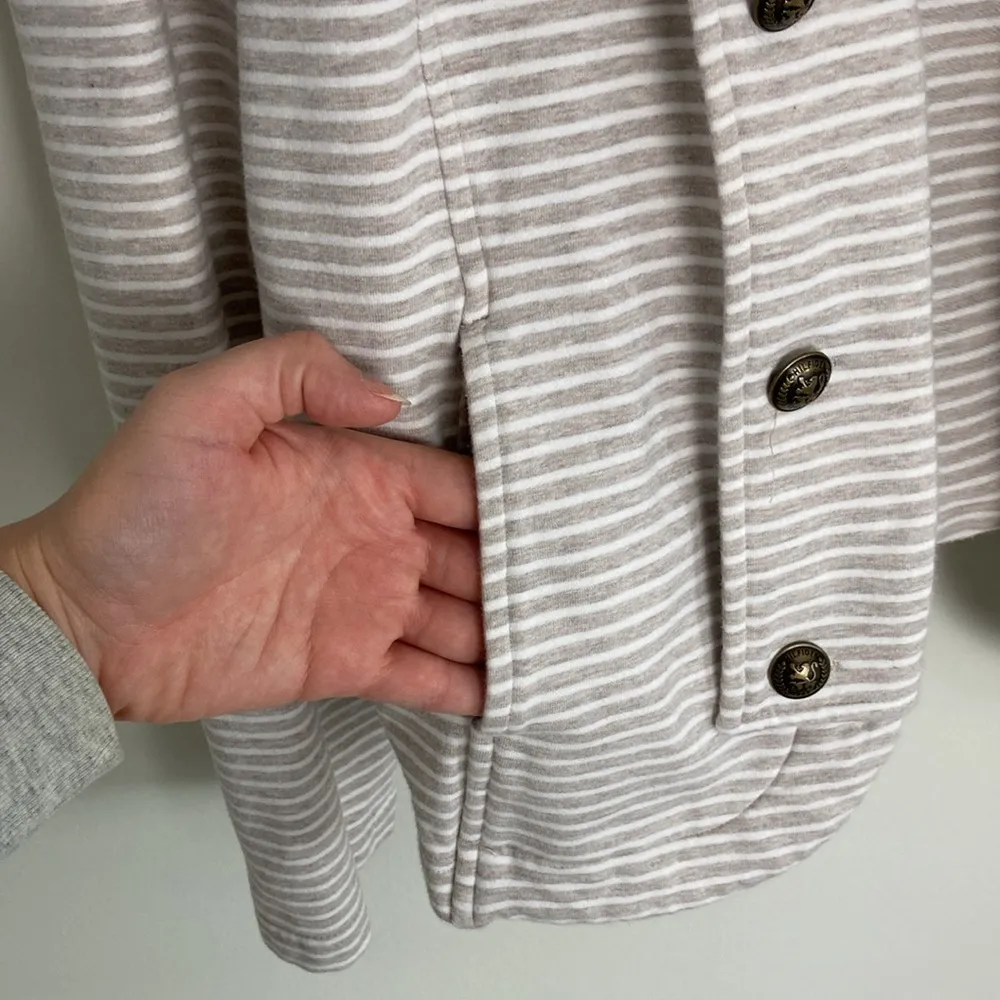 Tommy Hilfiger Military Band Style Jacket Striped Tan Pockets Women's Size Large - Image 6