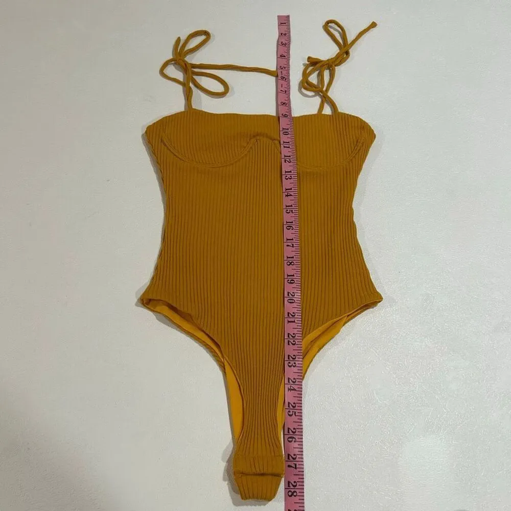 Princess Polly Mustard Ribbed Bodysuit Size 0 US / AU 4 - Image 5