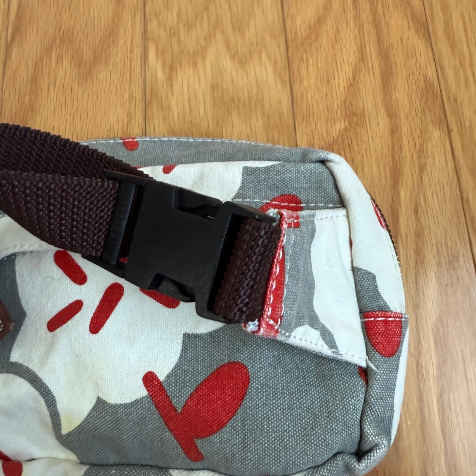 Maika Floral Print Belt Bag Gray White Red Hip Bum Waist Travel Bag - Image 11