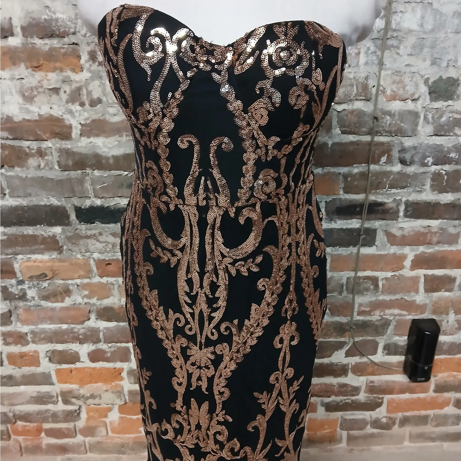 Miss Ord Formal Evening Gown Womens XL Black Gold Strapless Sequin Mermaid Dress - Image 7