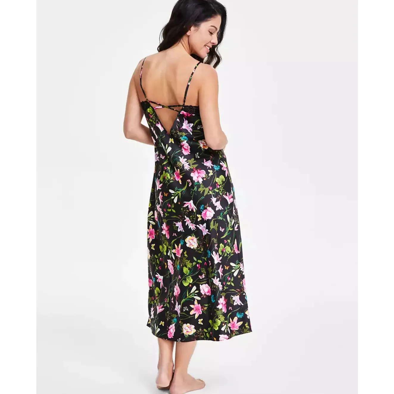 Brand New INC International Concepts Women Medium Black Amelia Blooms Midi Dress - Image 2