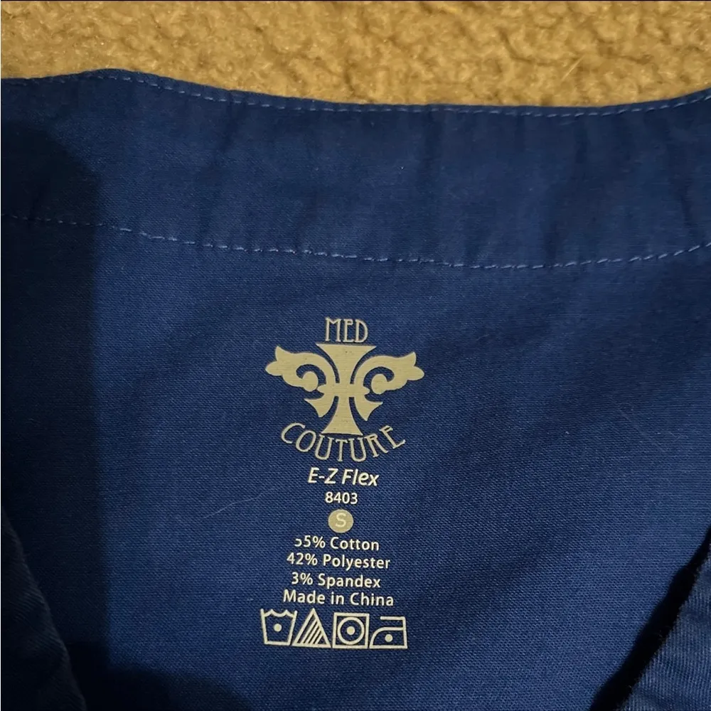 Med Couture Blue Scrub Top with Pink Accents - Image 3