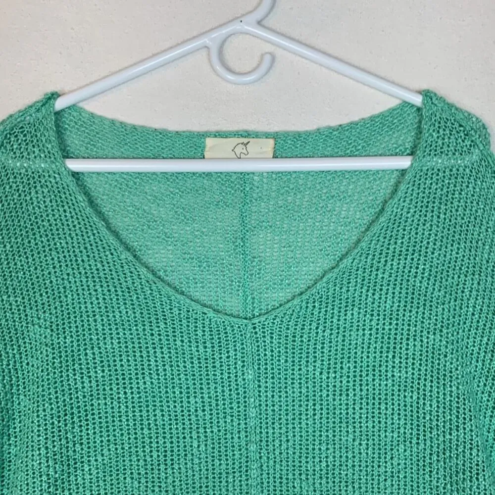 hyped unicorn womens medium large knit green sweater pullover inside out crochet - Image 4