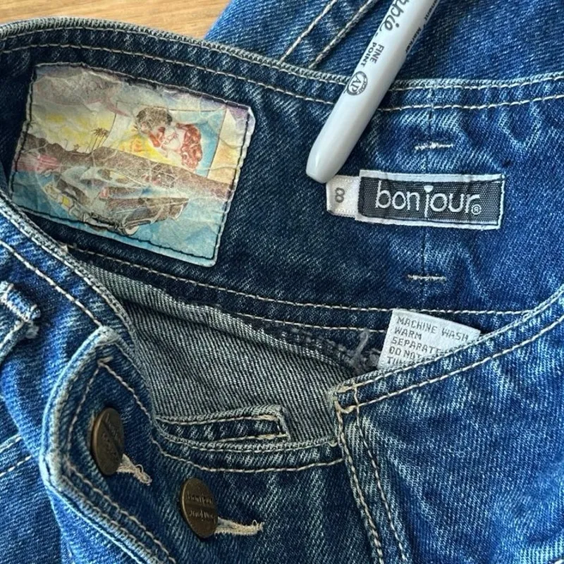 Vintage 80s BonJour High Waisted Tapered Mom Jeans Asymmetrical Waist size 8 Blue - Image 10