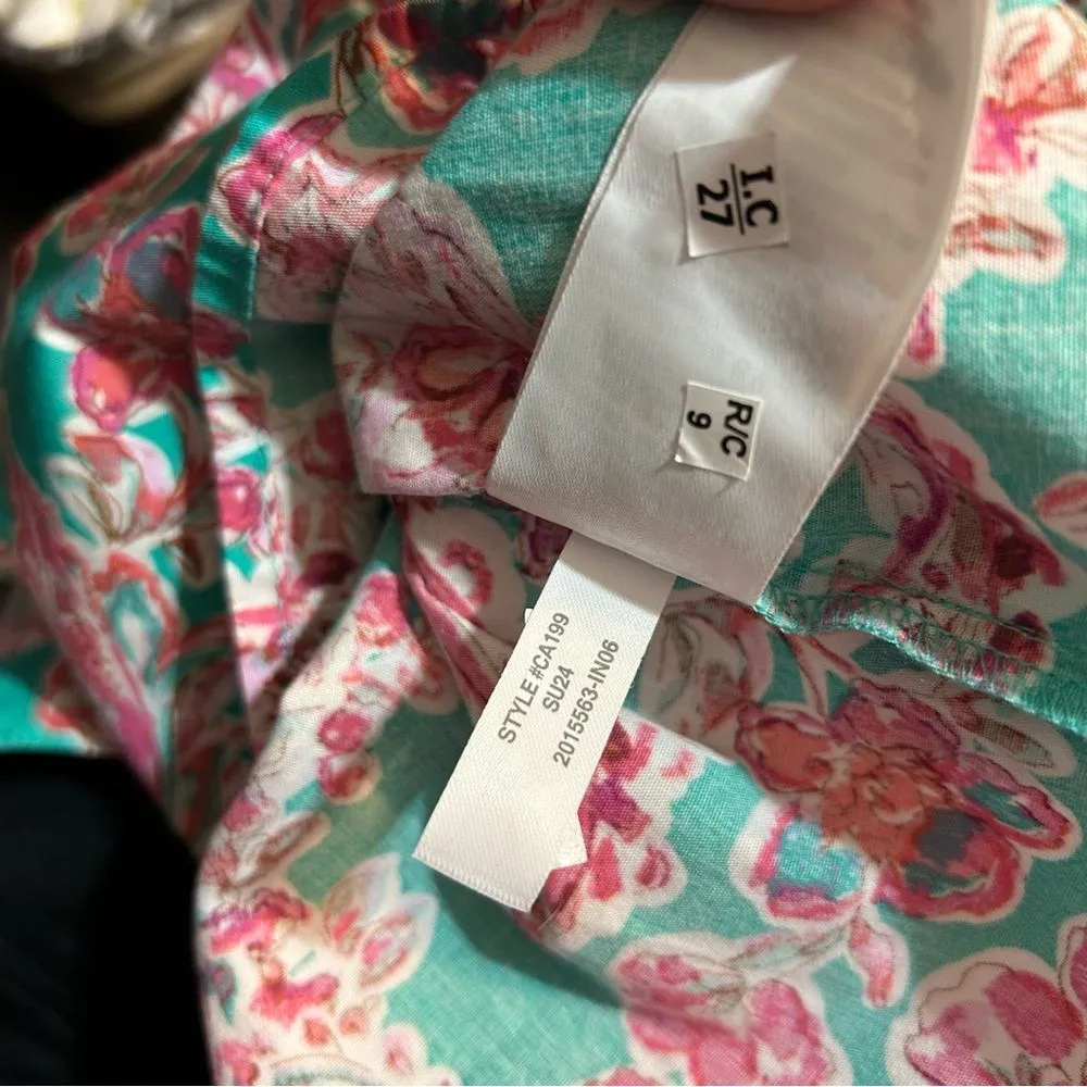 J. Crew Factory Printed Short Sleeve Poplin Top Floral Size XL Blue - Image 9