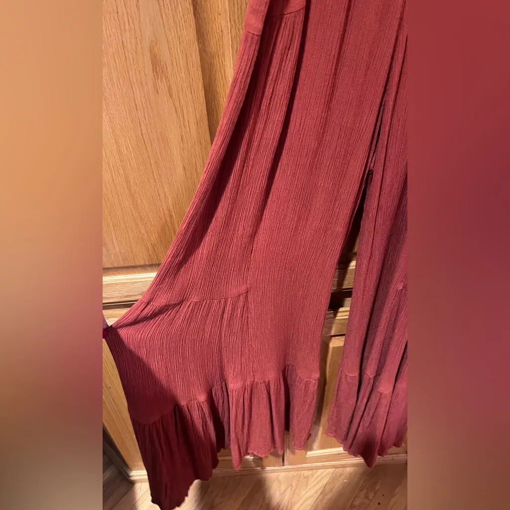 Free People Selfie Worthy Tiered Legs‎ H-Style Back Straps Rust Jumpsuit Size XS - Image 9