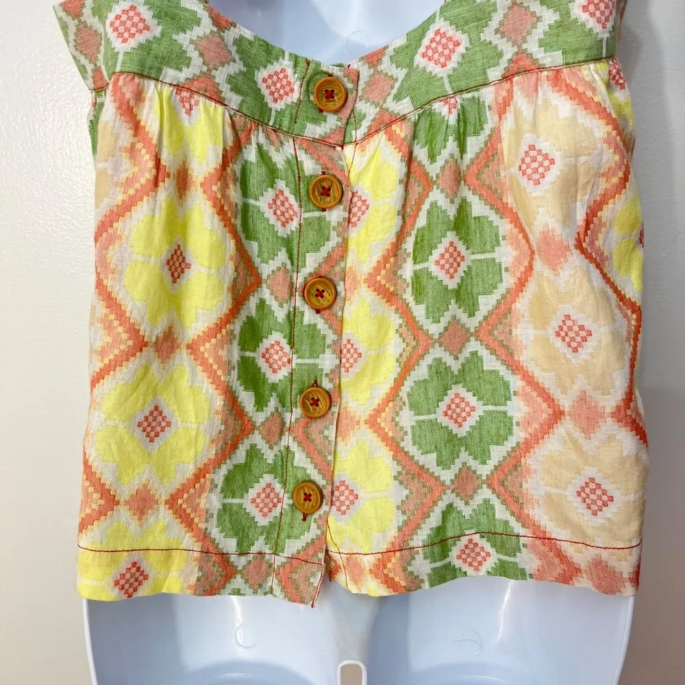 Anthropologie Multicolor Ikat Print Button-Down Sleeveless Top With Wide Straps - Image 4