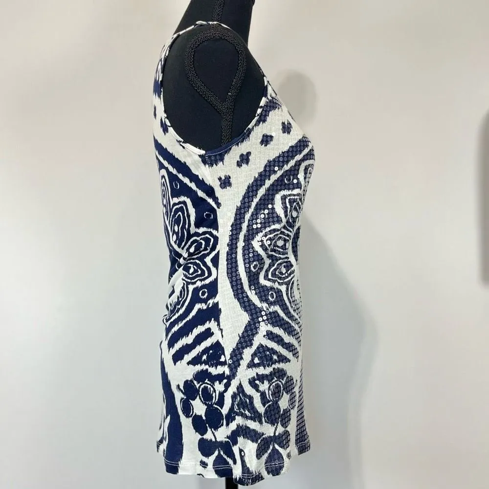 INC I.N.C. International Concepts Sequin Sleeveless Top Sz Small Women’s Blue White - Image 5