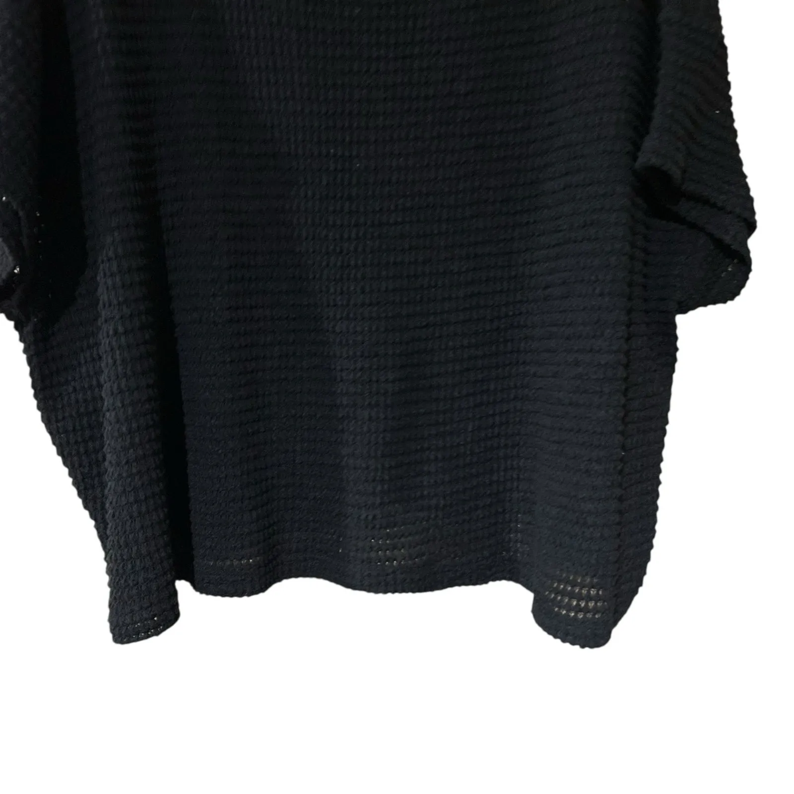 Zenana Cropped Sweater Top Black SZ 1X Open Weave Raw Seams Cap Sleeve Relaxed - Image 4