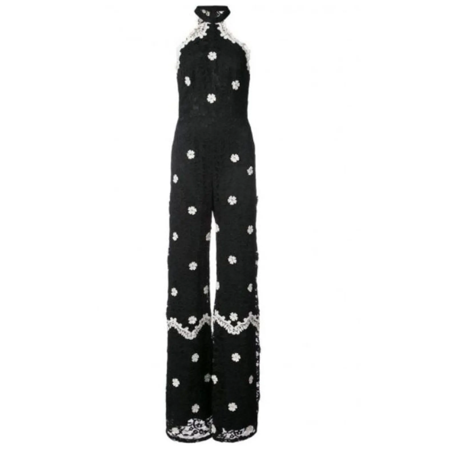 Alexis Kayla Halterneck Lace Floral Appliqué Wide-Leg Jumpsuit Black Women's S - Image 3