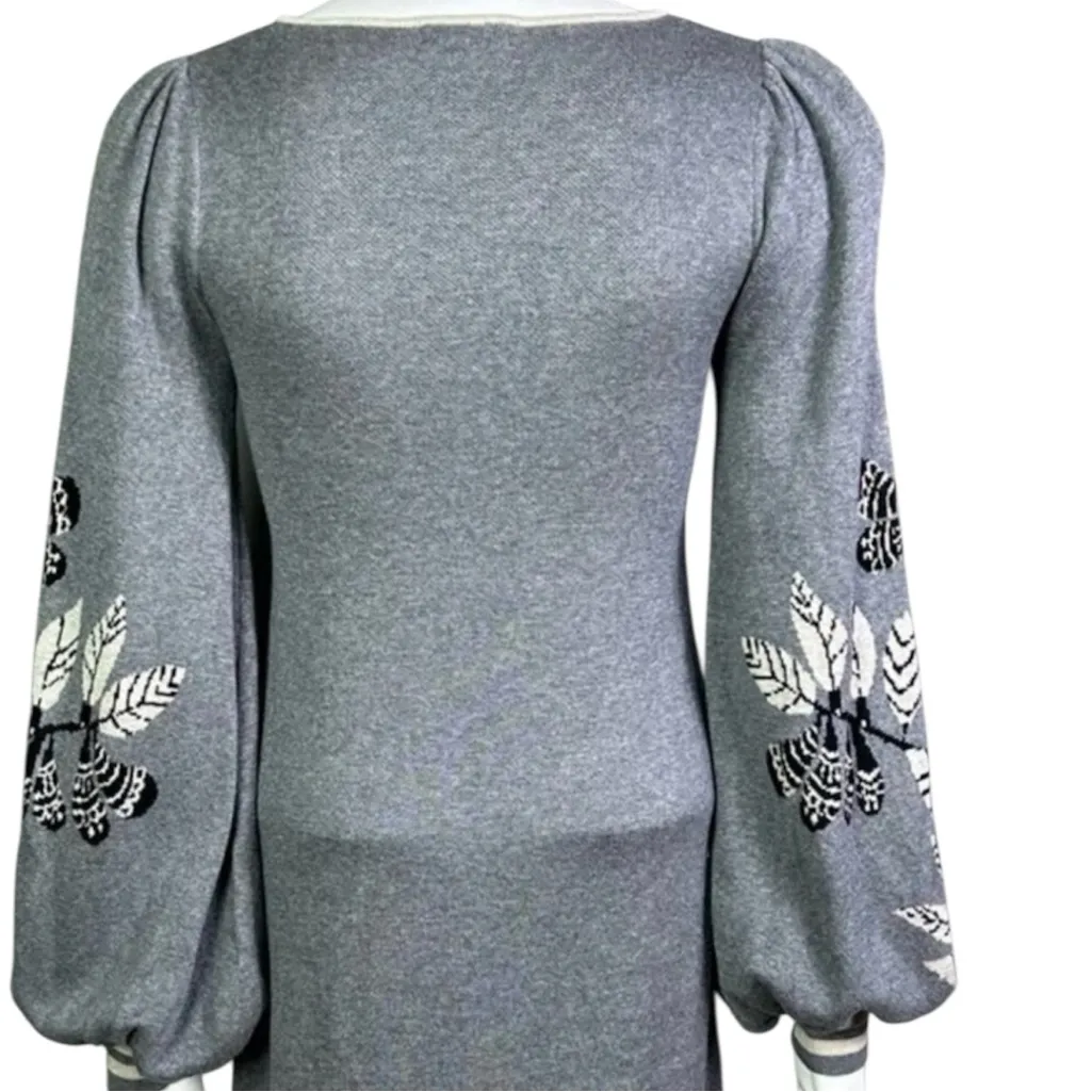 Max Studio grey  knit Cotton Rayon blend  floral motif sweater dress L - Image 16