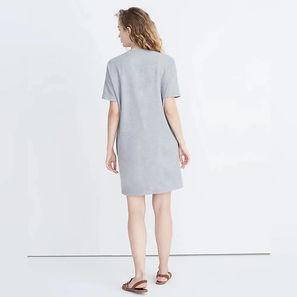 Terry Short Sleeve Sweatshirt Mini Dress in Heather Smoke Grey Small - Image 2