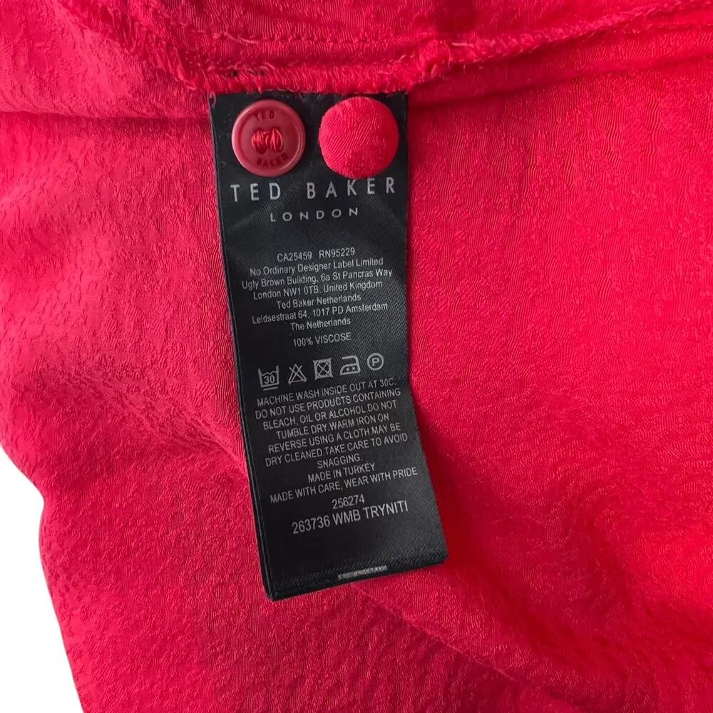 Ted Baker Tryniti Top Blouse Gathered-Detail Contrast-tie Woven Red Size 1 US‎ 4 - Image 14