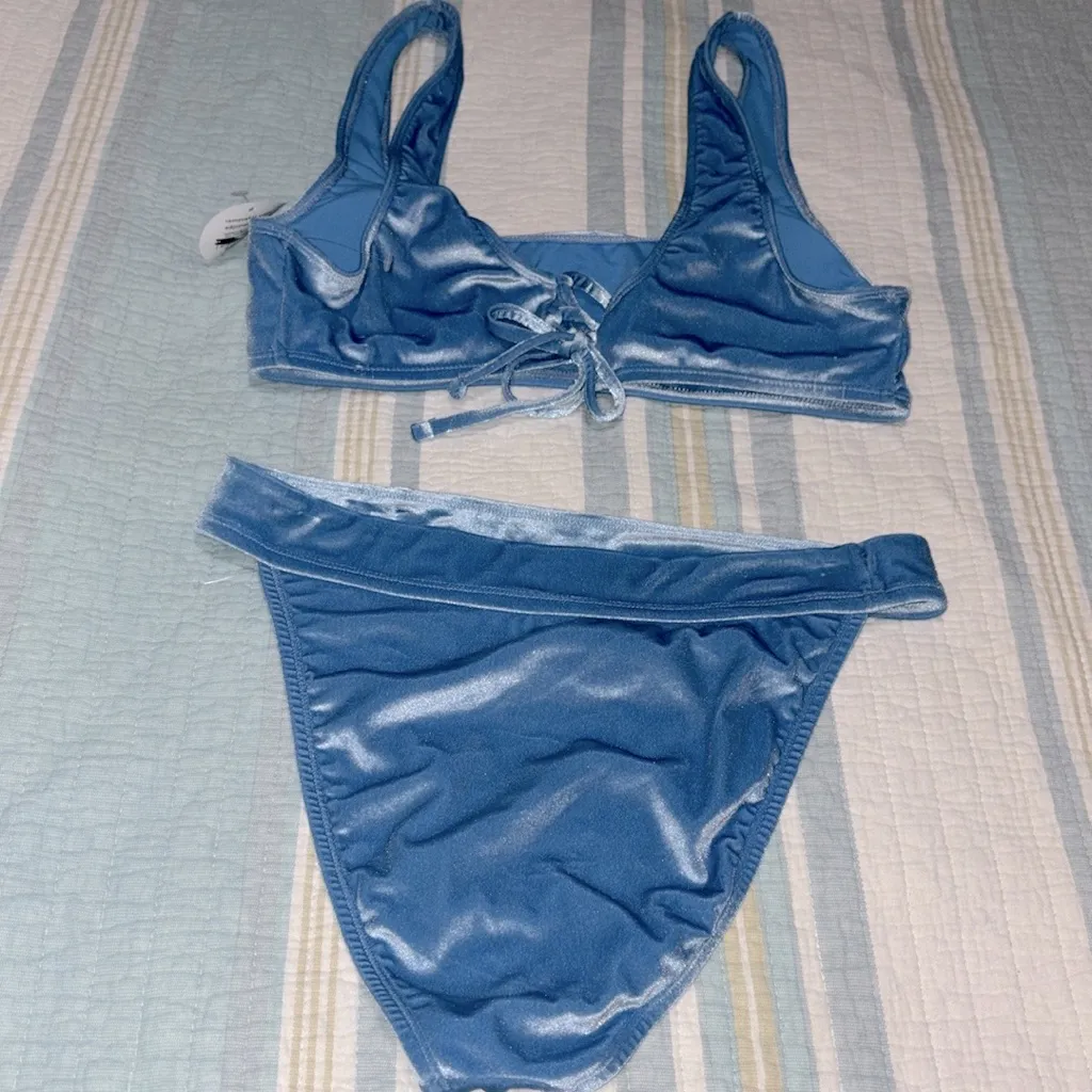 NWT decree crushed velvet blue bikini top only size XL - Image 9