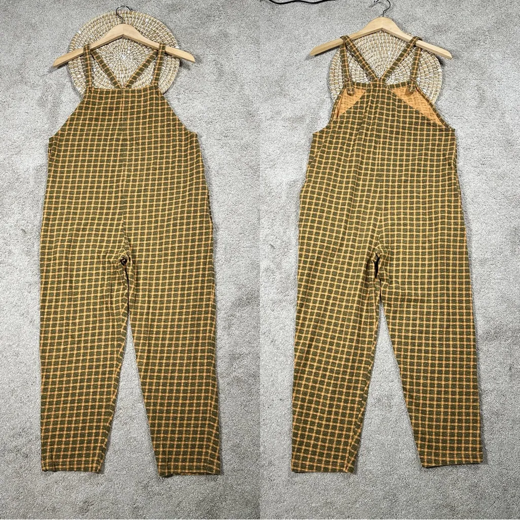 Known Supply Women’s Organic Cotton Cadence Overall Retro in Apricot Plaid M Yellow Size M - Image 3