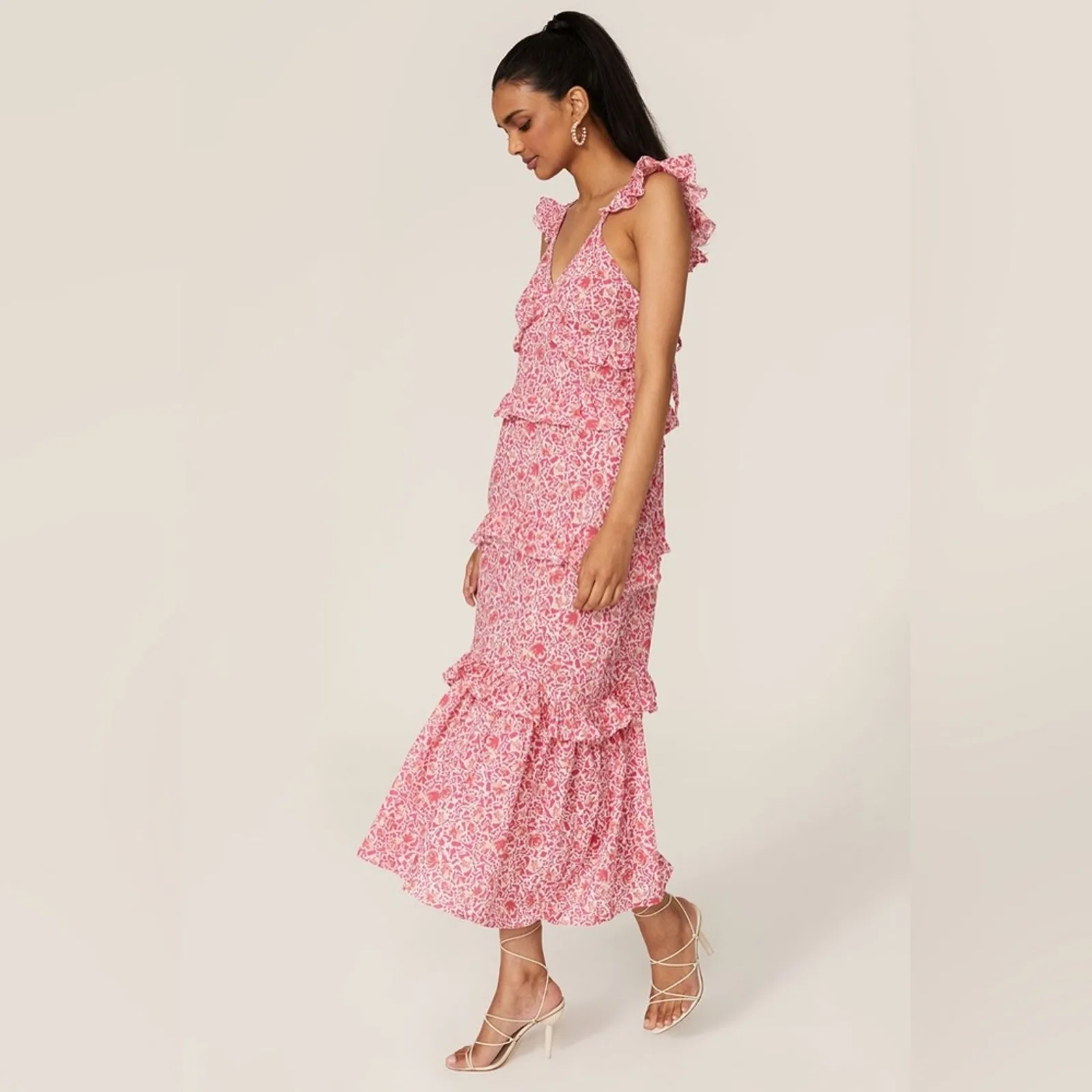 MISA Los Angeles Morrison Floral Ruffle Midi Dress SMALL - Image 3
