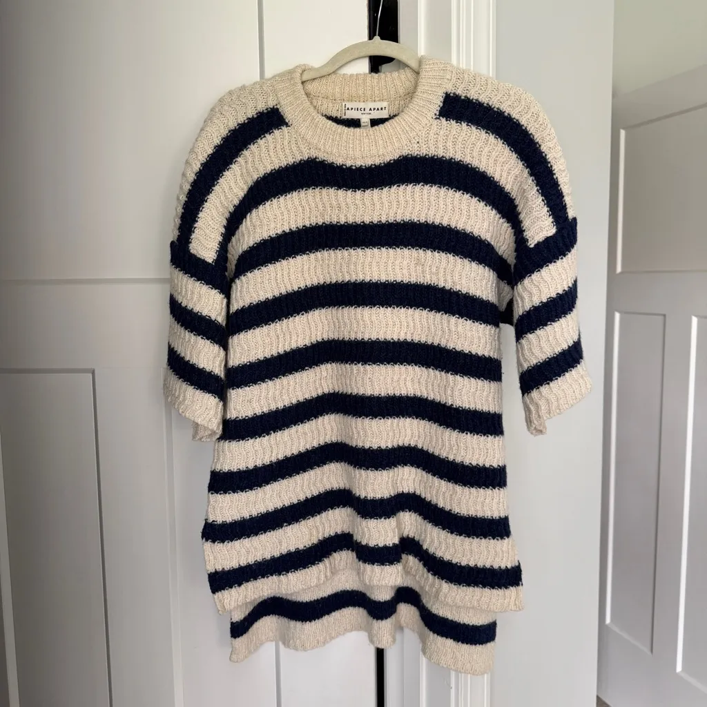 Apiece Apart MAHO SHORT SLEEVE KNIT BLUE STRIPE alpaca - Image 2