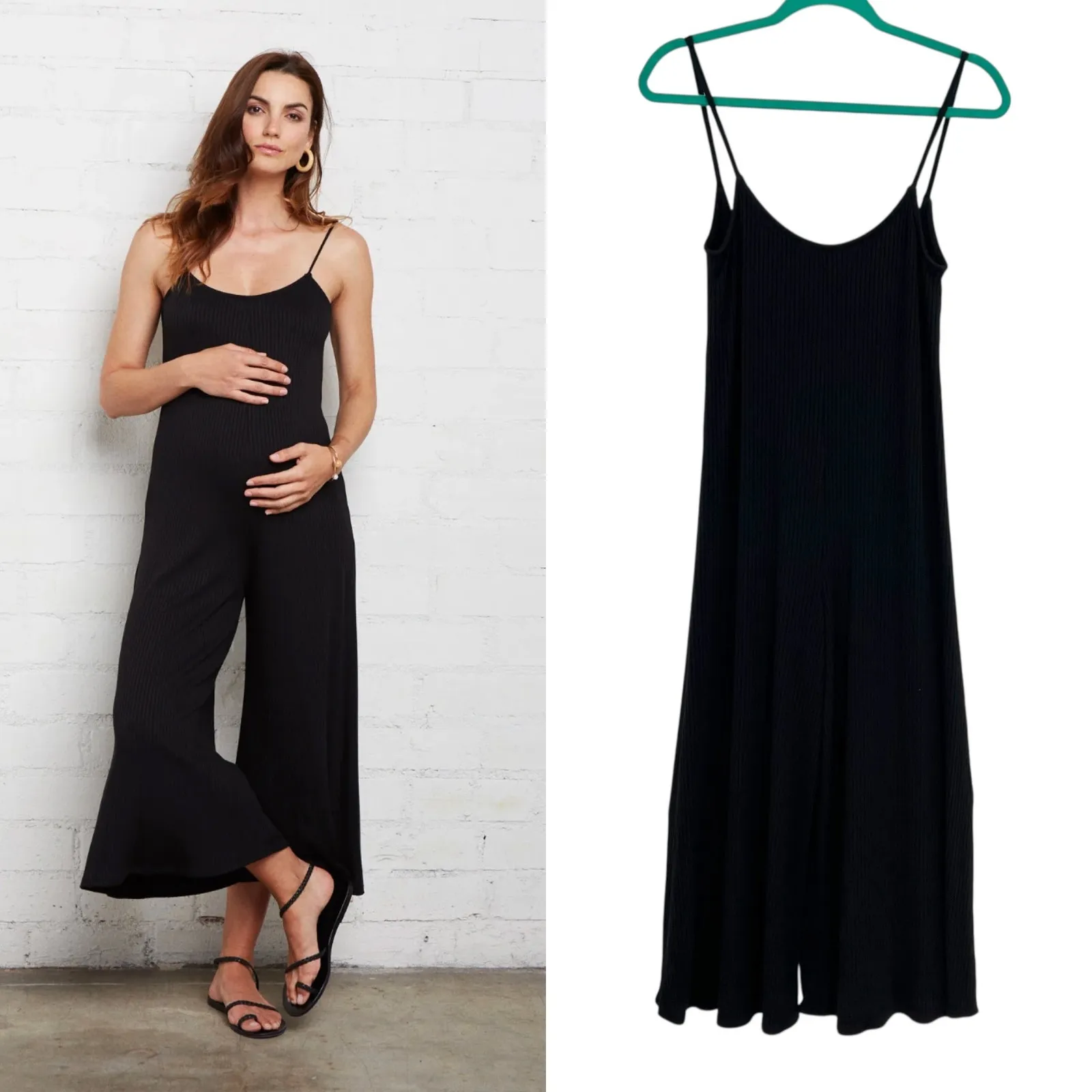 Rachel Pally Victoria Jumpsuit Ribbed Cropped Wide‎ Leg Black Size Small - Image 2