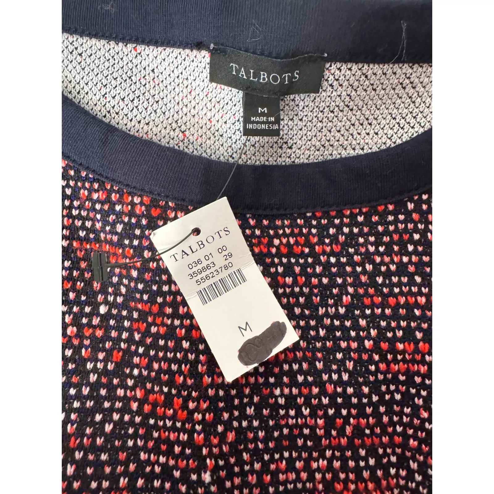 Talbots Women's Crew Neck Sweater Dress Navy Red Textured Button Detail Size M - Image 6