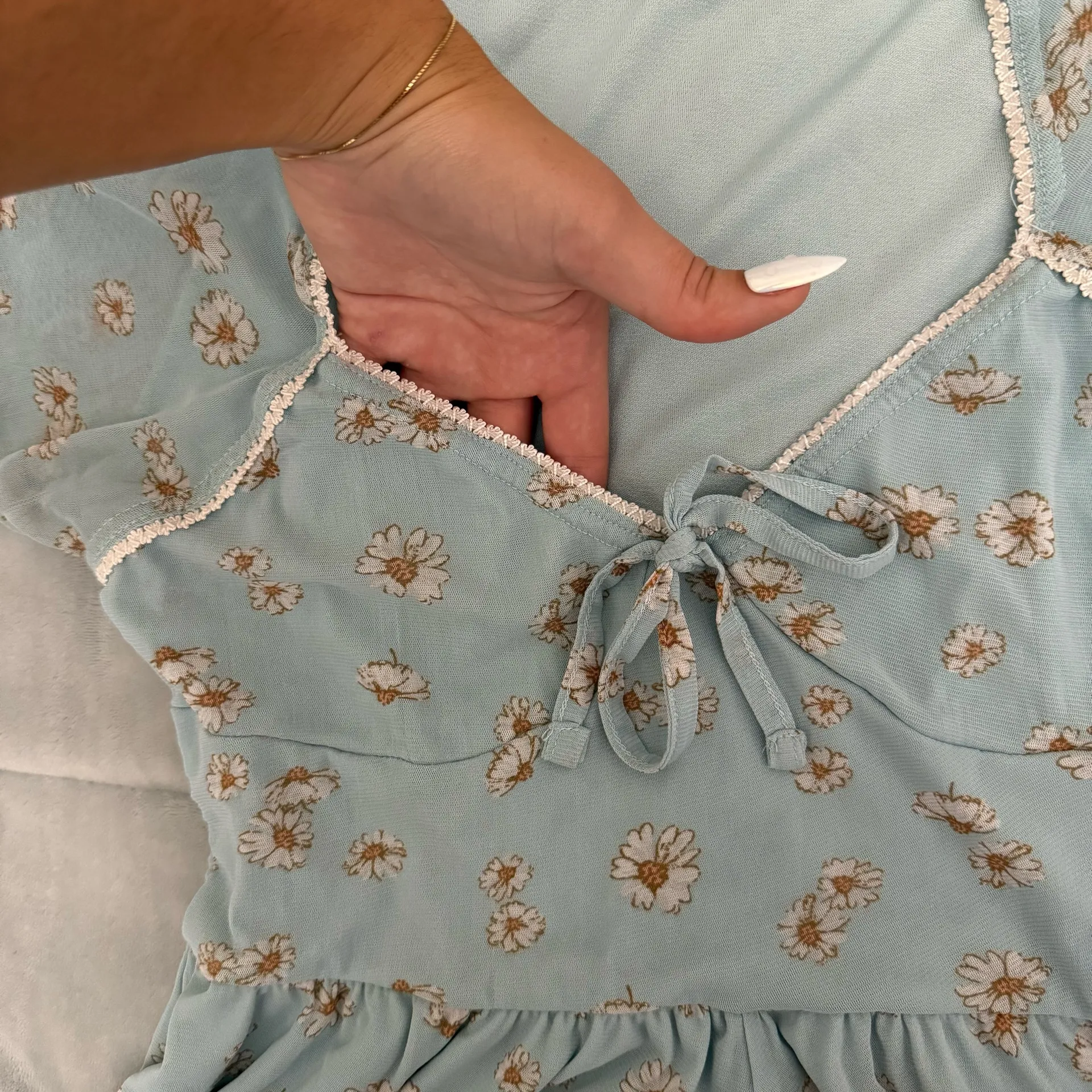 Urban Outfitters Alice Mesh Romper Floral Light Blue  - Image 7