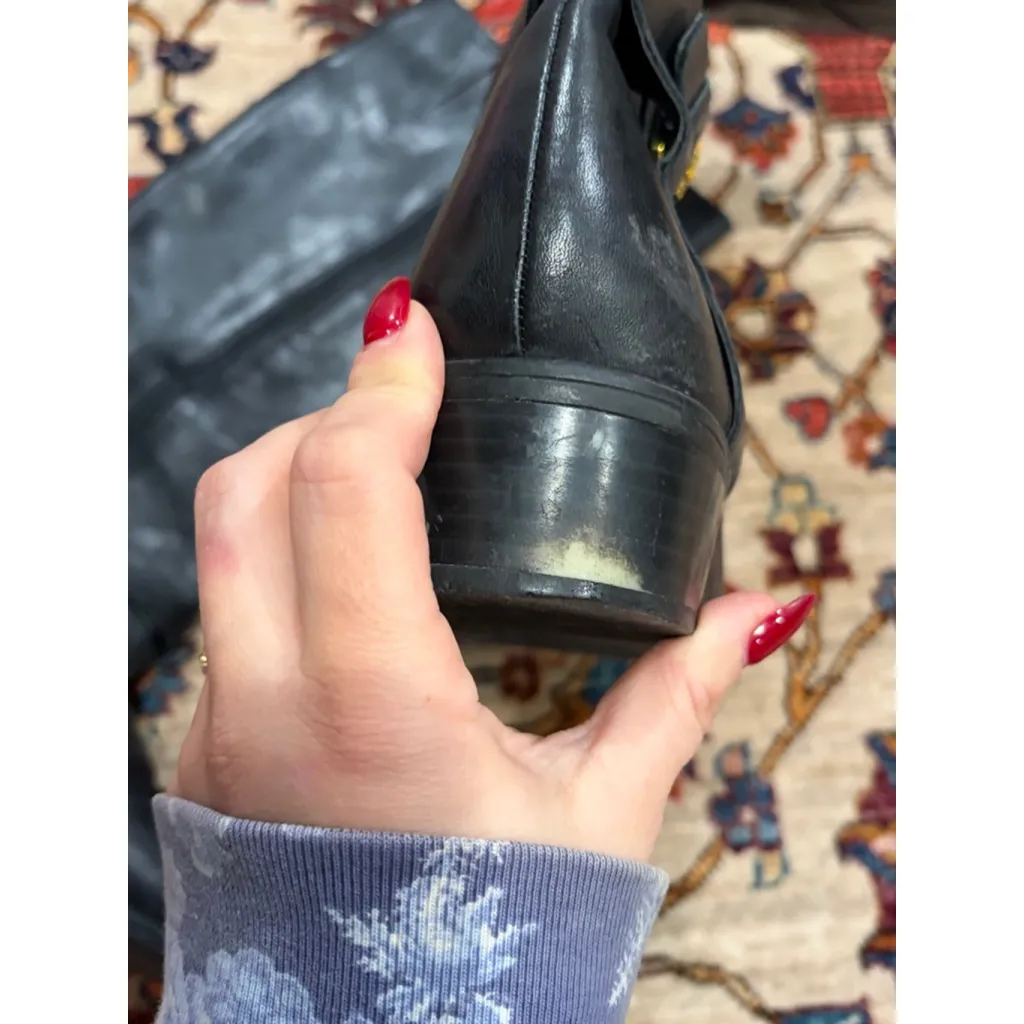 Lauren Ralph Lauren Black Leather Riding Boots Gold Buckle Tall Zip Size 9.5 - Image 3