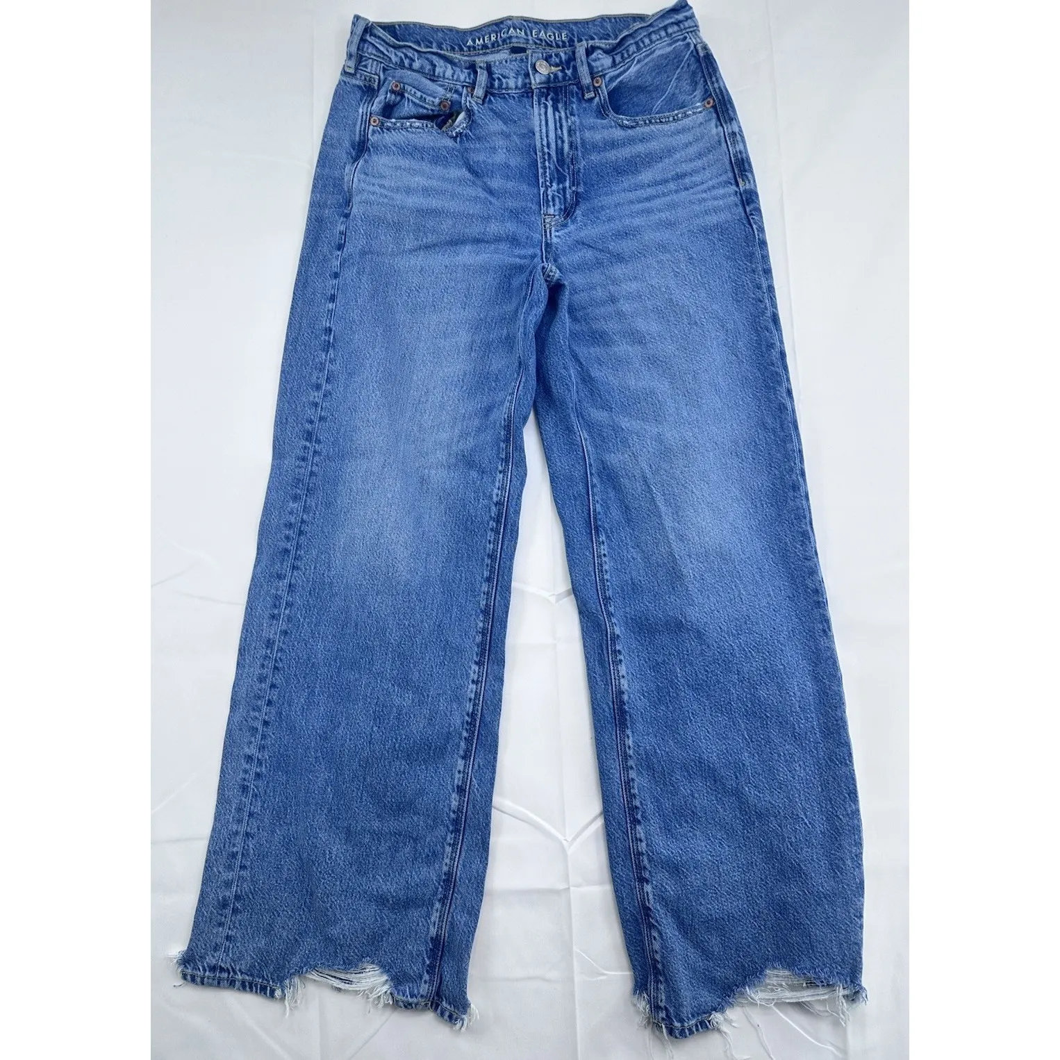 American Eagle Women's Size 6 R Super High Rise Baggy Wide Leg Jeans Distressed - Image 10
