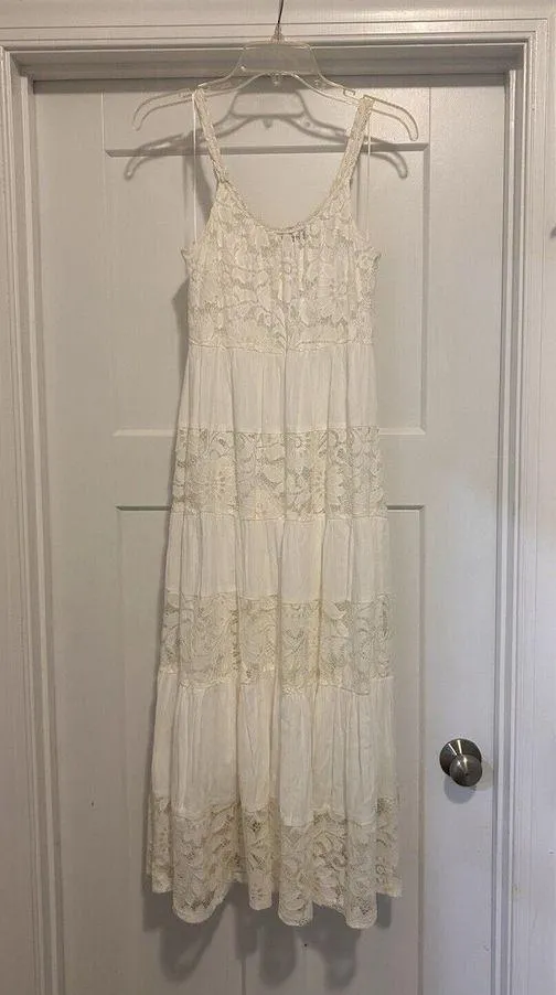 Signature By Robbie Bee White Lace Tank Boho Maxi Dress Stretchy Boho Size Small - Image 8