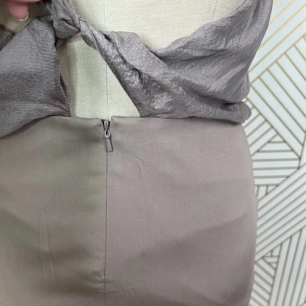 Black Halo‎ Satin Top Halter Mini Bodycon Dress Taupe Mauve Size 2 - Image 9