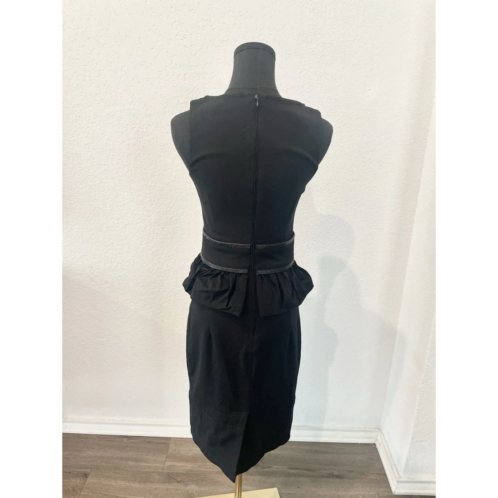 Dsquared2 Black Peplum Leather Trim Wool Mid - Image 3