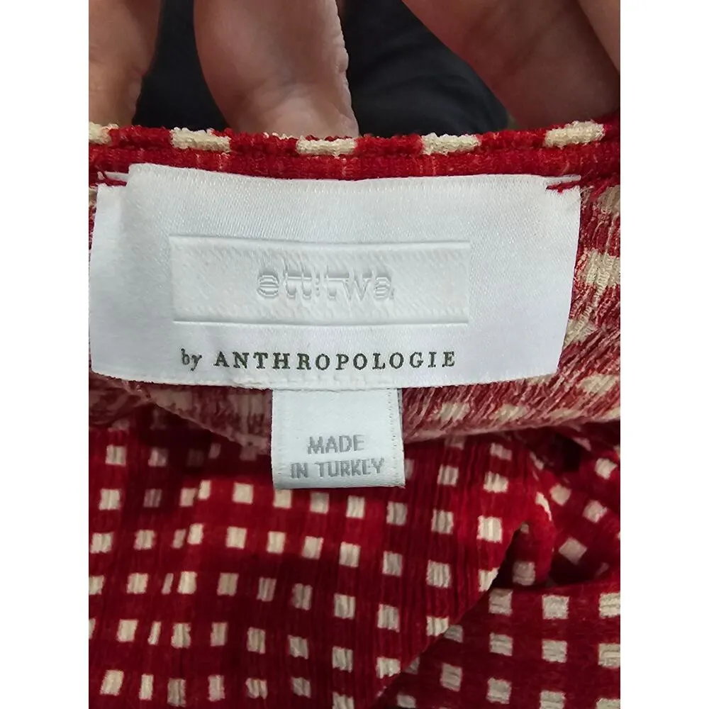 Anthropologie Etta twa Margaret Belted Jumpsuit Red White Checkered Size 12 Knit - Image 6