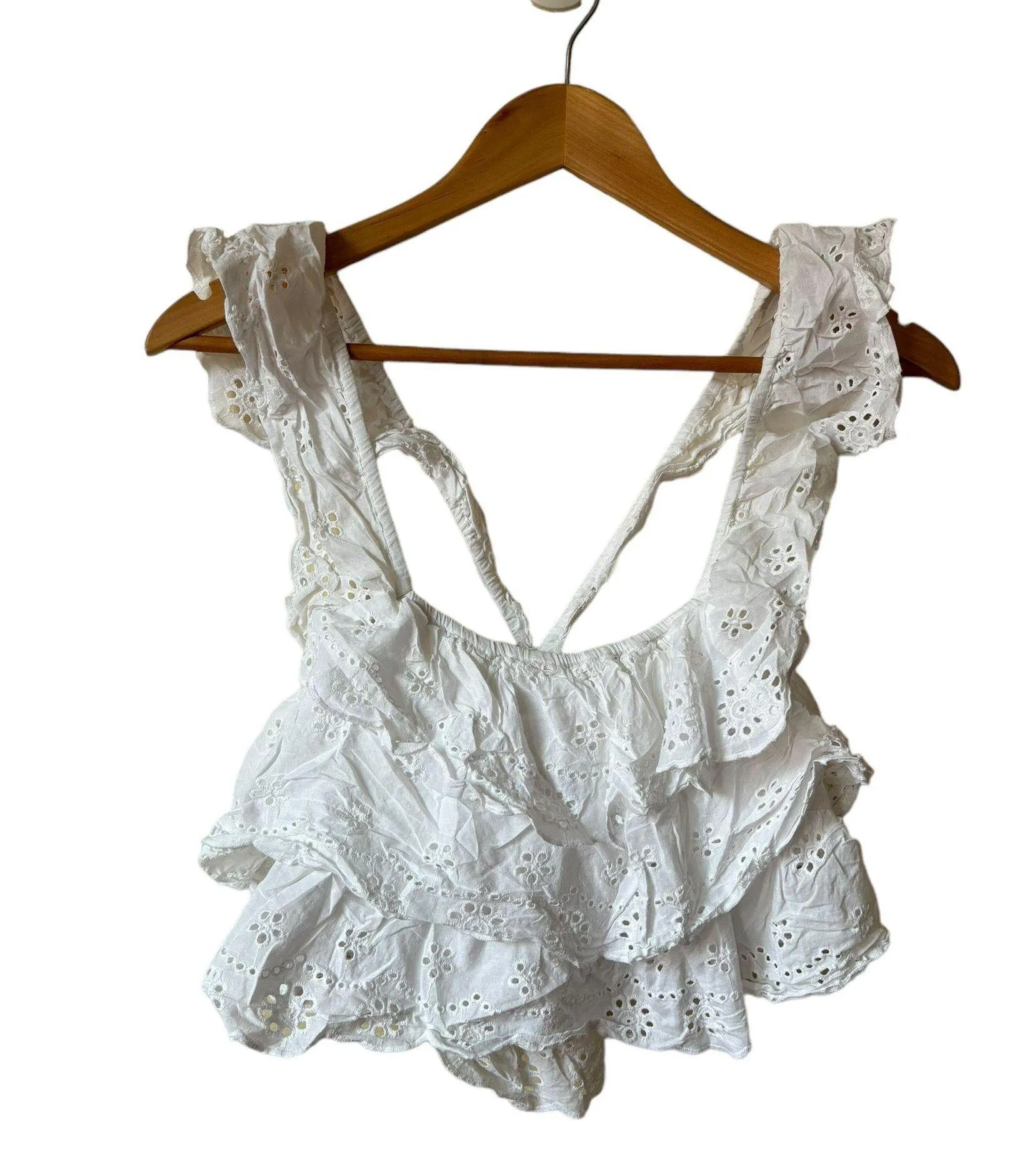 Show Me Your Mumu Girly Top In White Eyelet Bralette lining Ruffle Size S - Image 5