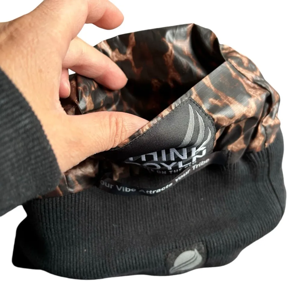 Think Royln Leopard Print Quilted Puffer Beanie Hat Brown - Image 8