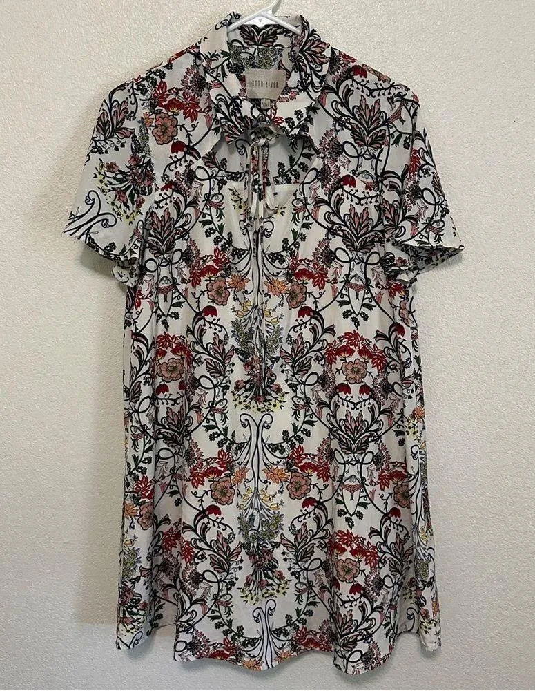 Anthropologie Moon River Floral A-Line Dress Button Tie Flutter Sleeve Size M - Image 2