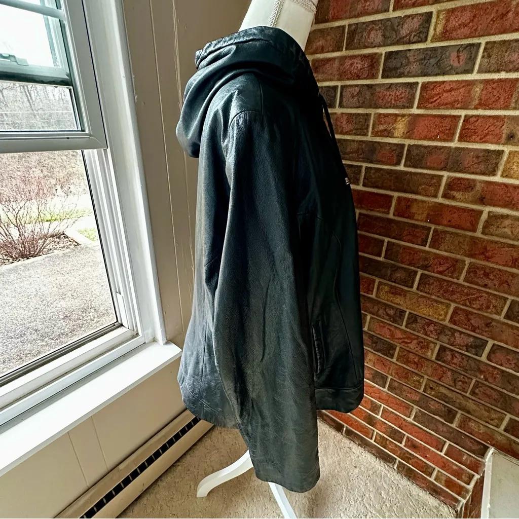 Jacqueline Ferrar Black Leather Hooded Zip Up 3/4 Length Jacket Vintage 90s Sk8r - Image 5