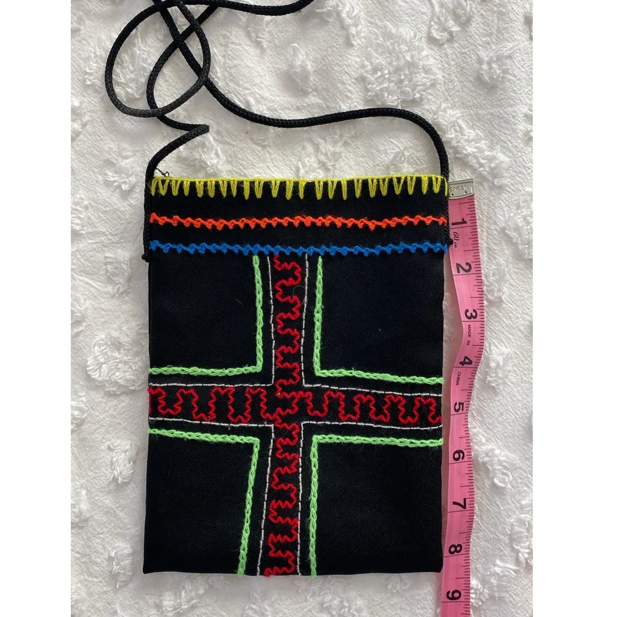 Shipibo Medicine Bag Crossbody Purse Peruvian Amazonian Heart Cross Embroidered - Image 2