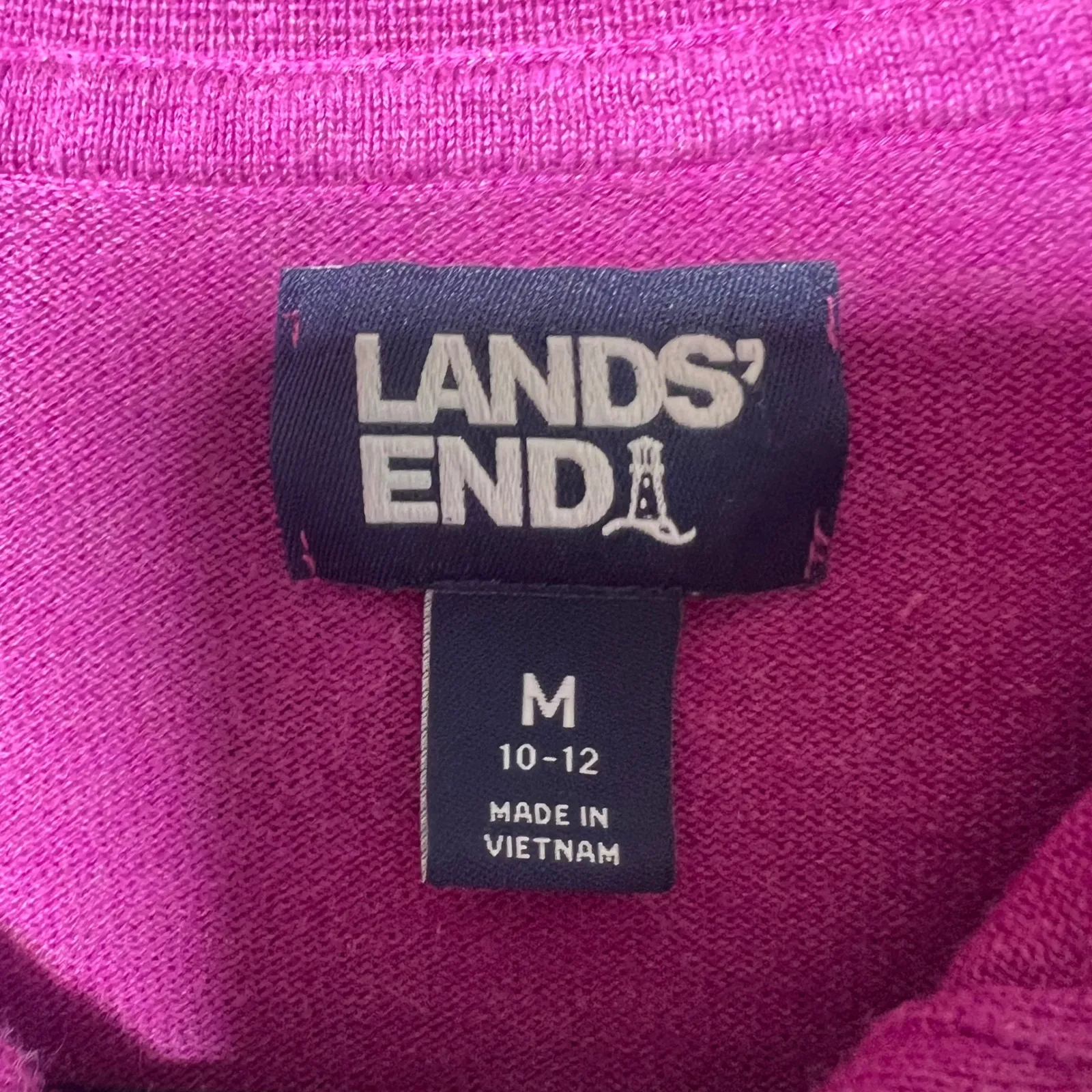 Lands End Magenta Pink Polo 3/4 Sleeve Collared Knit Sweater Top Size M - Image 2