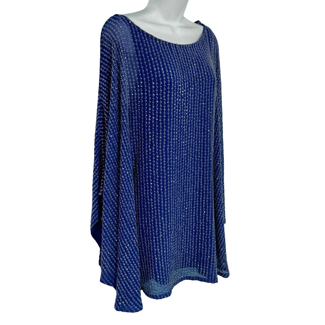 Free People Deep Sea Blue Purple Chrysallis Beaded Sequin Kaftan Mini Dress XS - Image 12