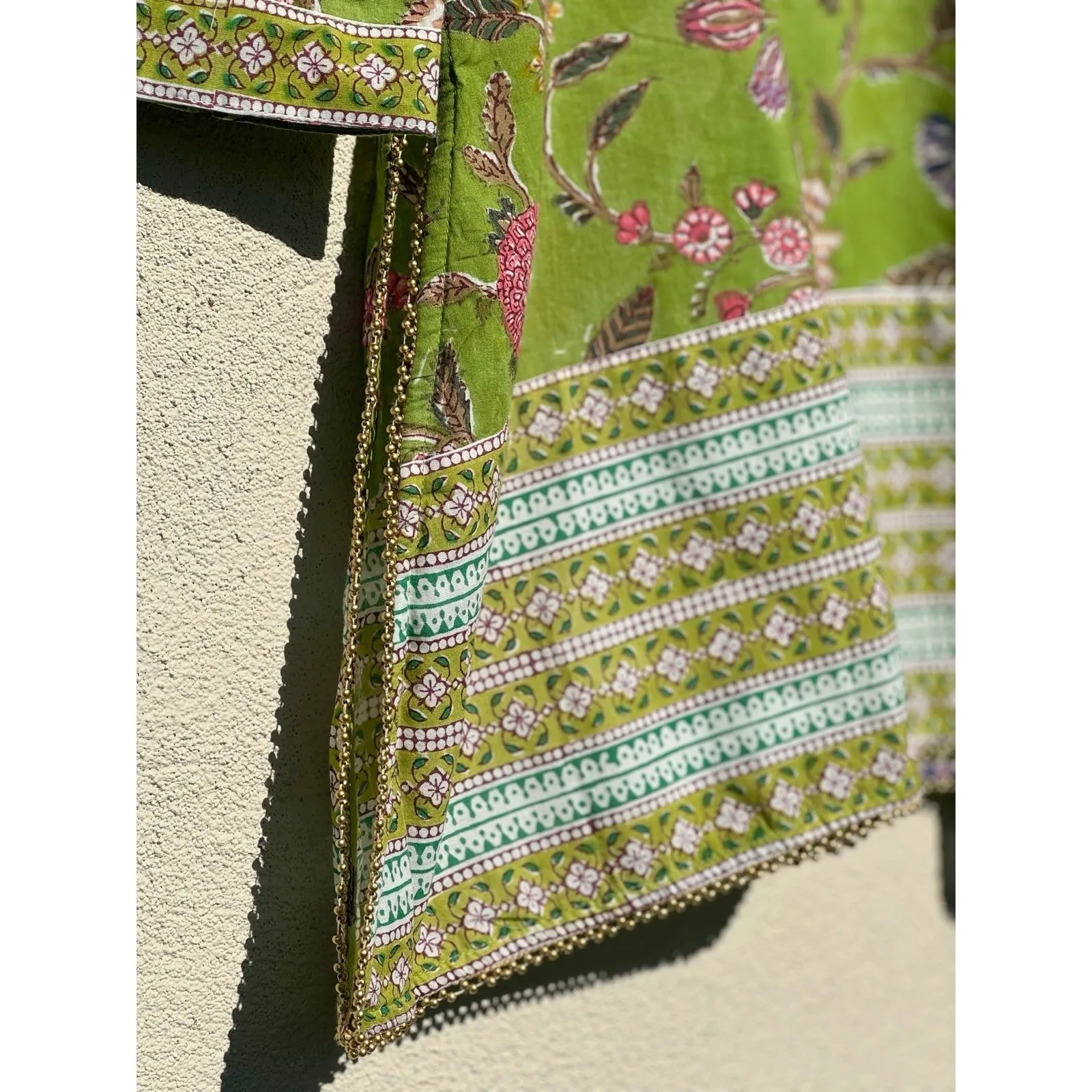 PAX PHILOMENA ALEX KEY LIME GREEN TUNIC BEADED EMBELLISHED FLORAL COTTON Sz M Size M - Image 4