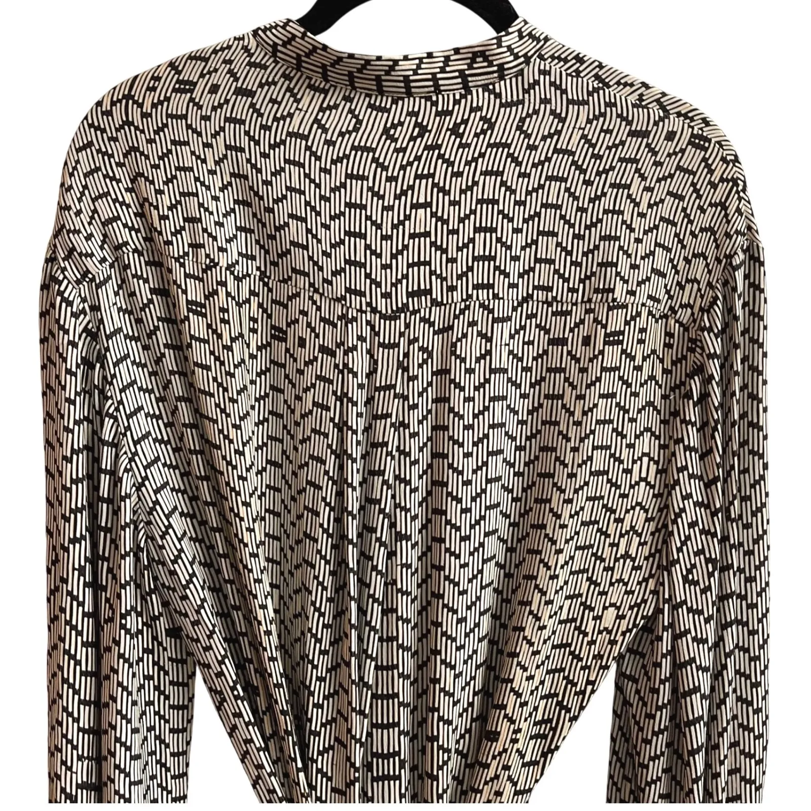 REISS Geometric Print Long Sleeve Midi Shirt Dress Belted V Neck Women Size‎ 2 - Image 7