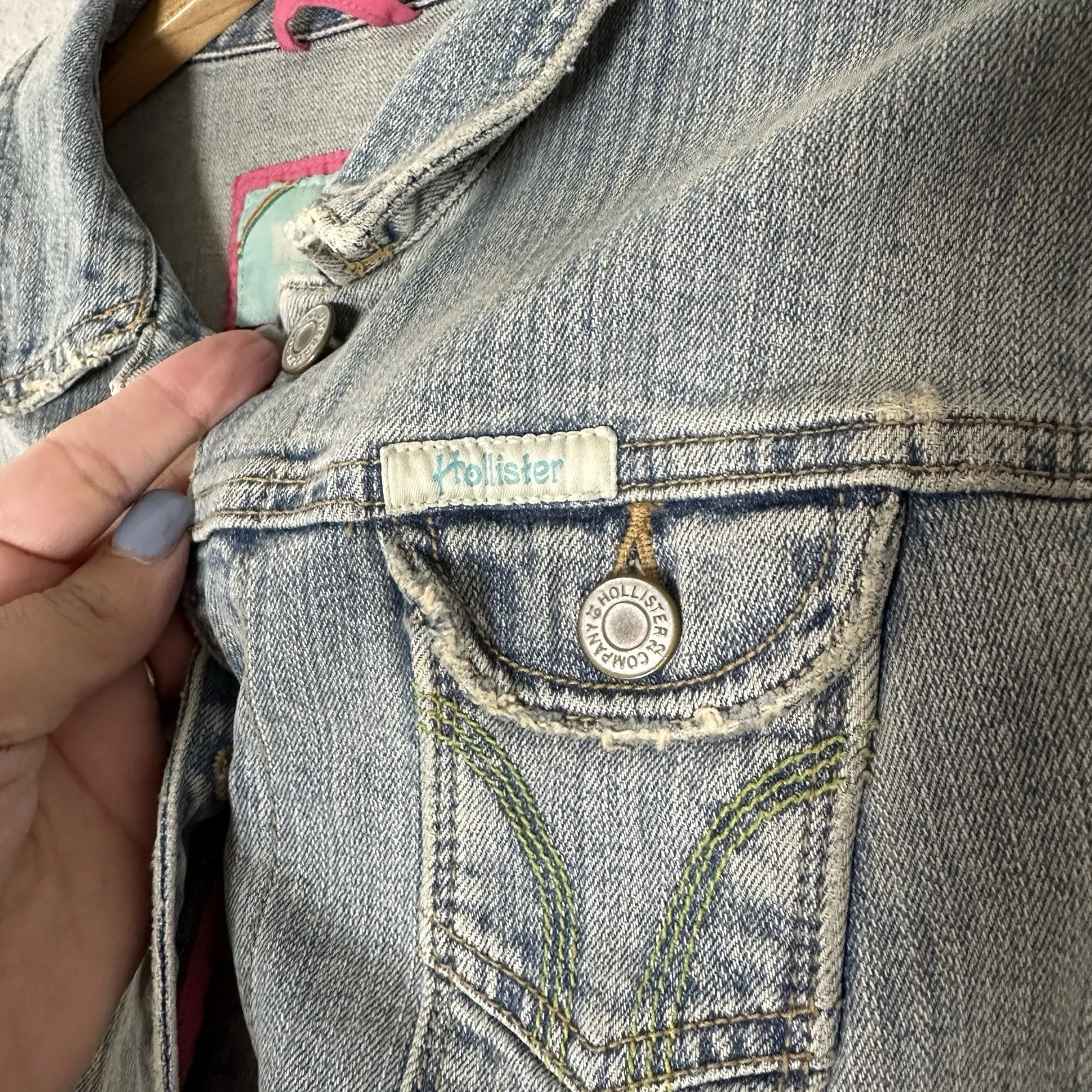 VTG Y2K Hollister Stretch Denim Jacket Junior L Fitted Button-Up Jean Coat - Image 6