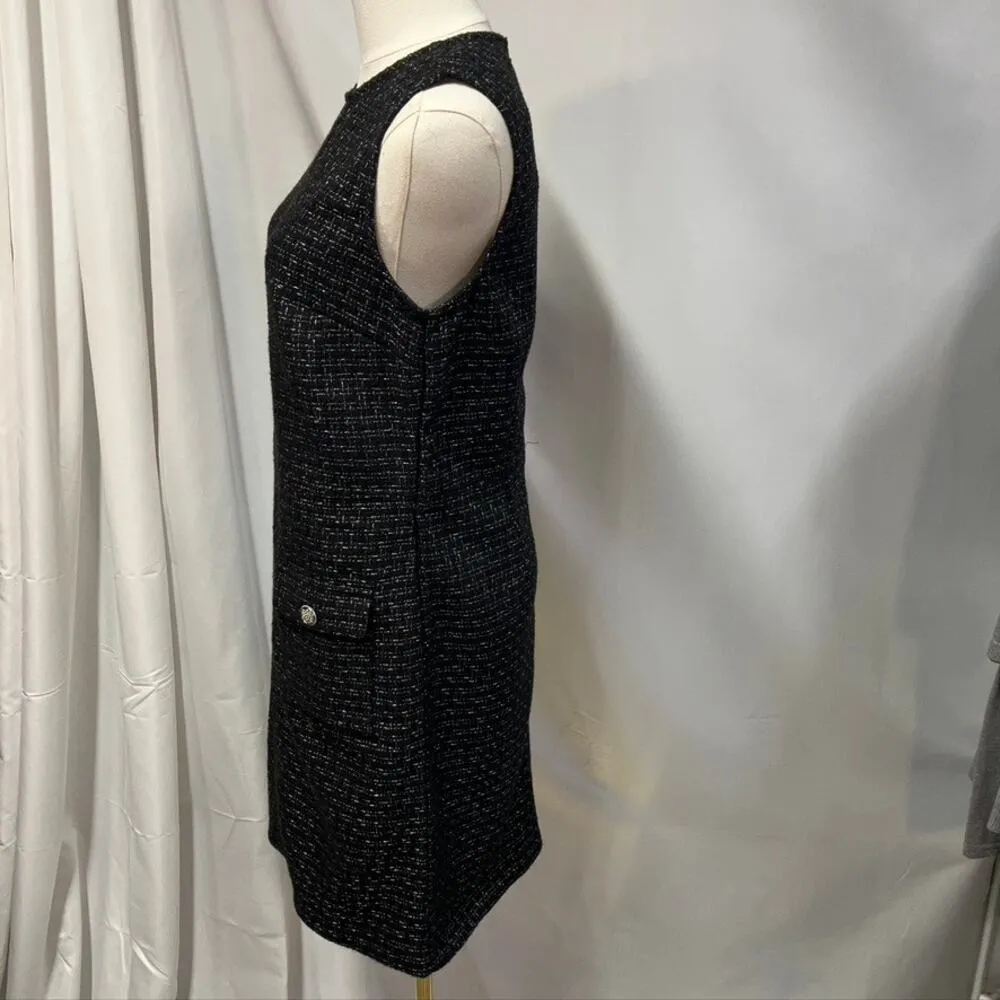 New Loft Metallic Tweed Button Pocket Dress Womens 0 Black Shift Classic Preppy - Image 7
