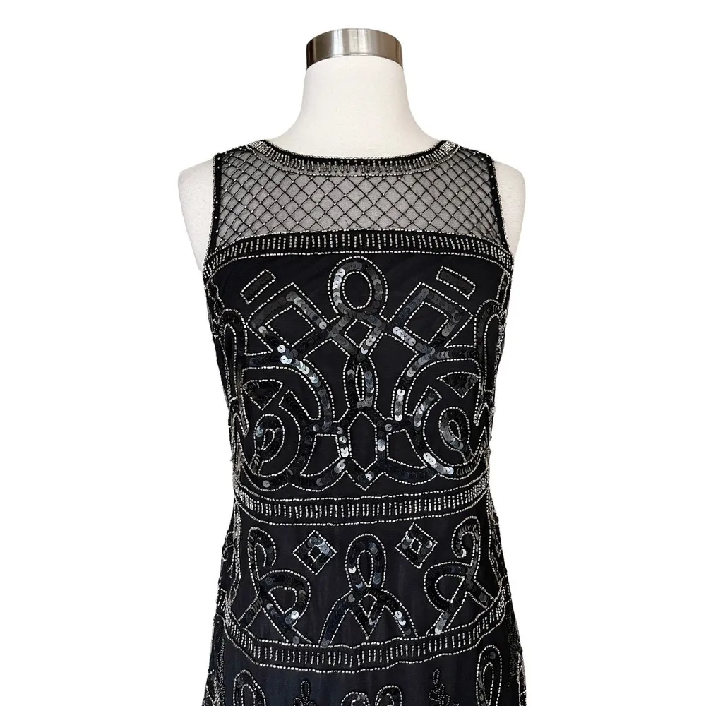 ADRIANNA PAPELL Black Dress Beaded Illusion Sheath Cocktail Mini A-Line 6 NWT - Image 8