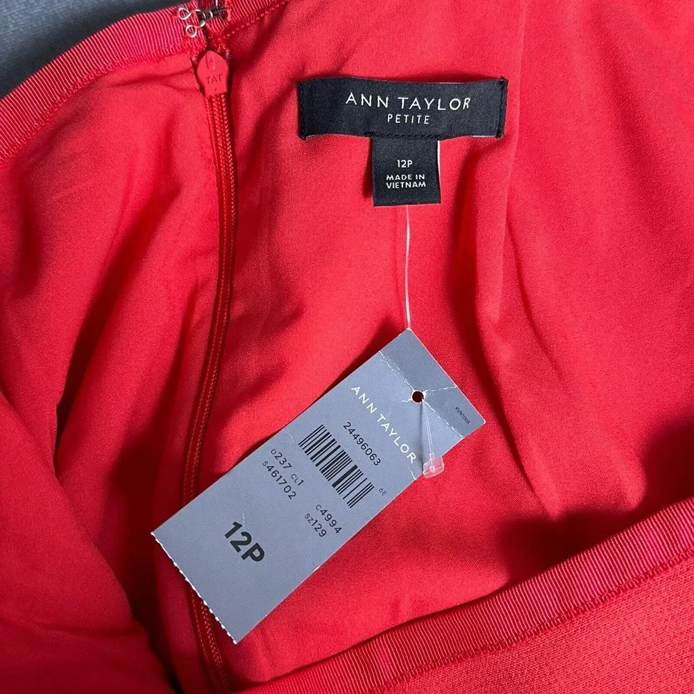 Ann Taylor Red Orange A-line Skirt Front Slit 12 Petite Double Weave New Career - Image 8