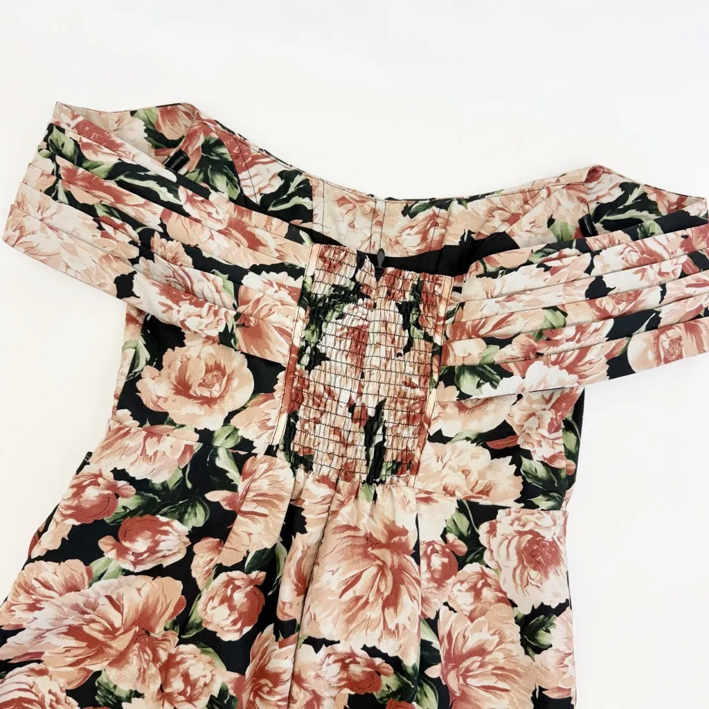 Lavish Alice Floral Rose Print Off The Shoulder Corset Midi Dress - Image 12