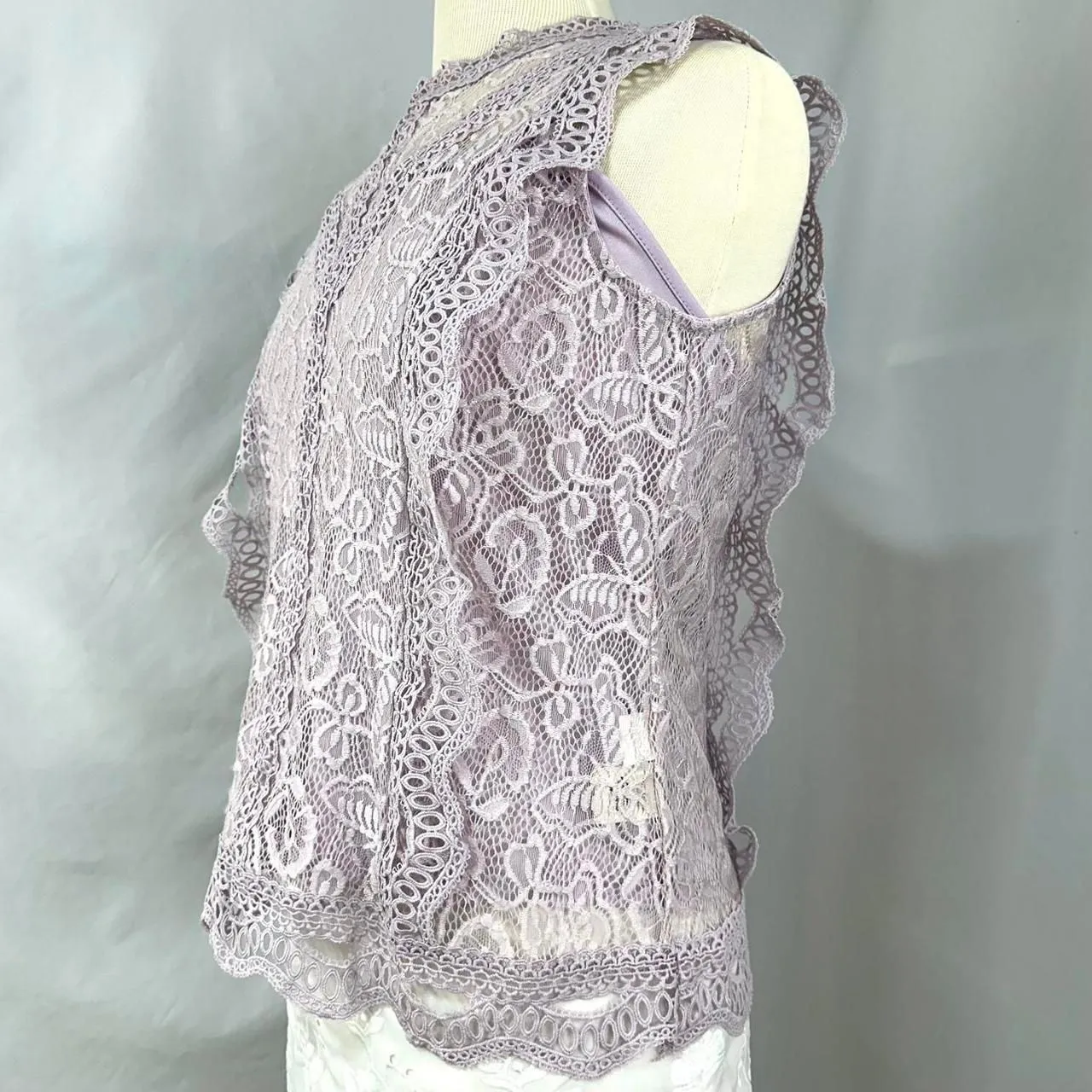 ADIVA Lilac Purple Lace Ruffles Tank Top Women M Coquette Fairycore Western Boho Size M - Image 4