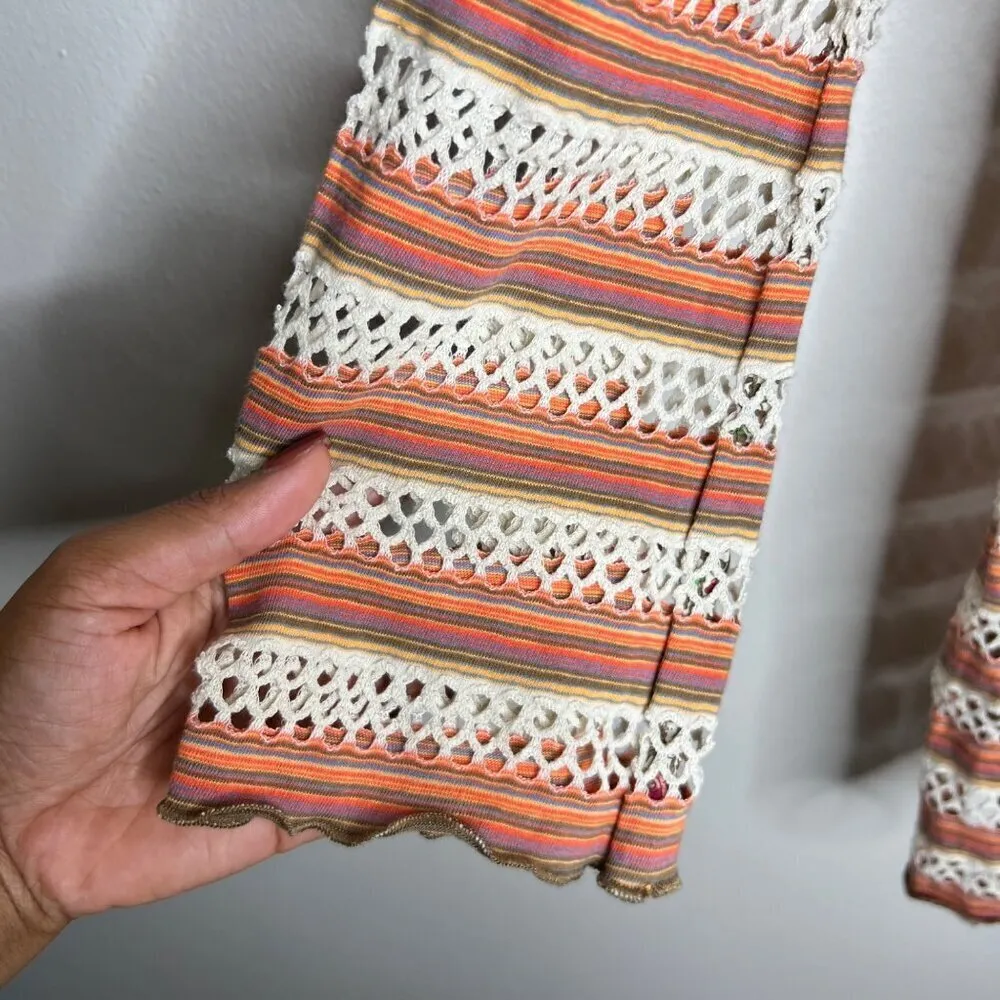 We The Free Women's Striped Crochet‎ V-Neck Top S - Image 8