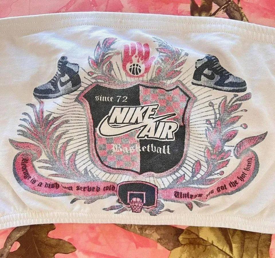 ONE OF A KIND air vintage sneaker print reworked y2k white tube top - Image 5